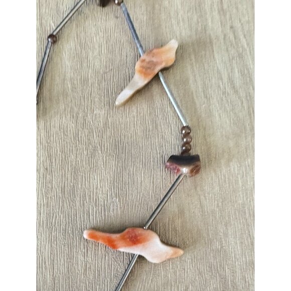 Vintage Southwestern Abalone Shell Bird Fetish Necklace With Brown Beads & Barre - Picture 6 of 6